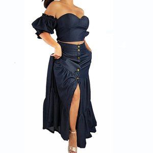 Two-piece top and skirt, Crop Top and Long skirt set.